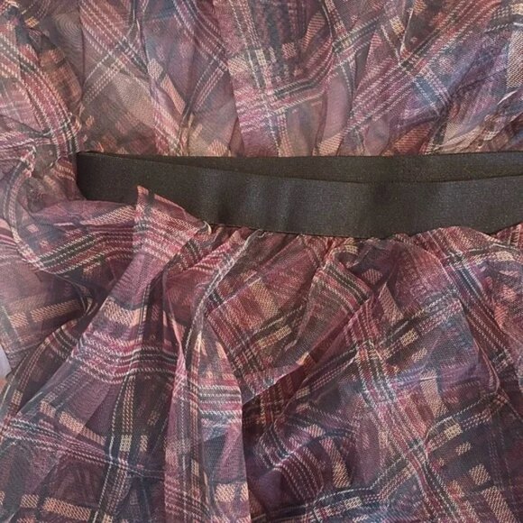 Coffee Mesh Frilly Plaid Pattern Skirt - Picture 6 of 8